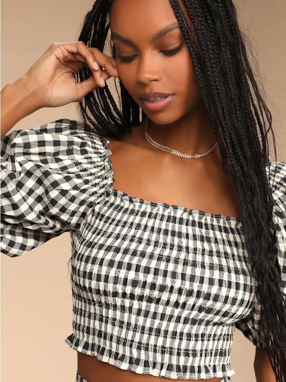 Sweet Together Black and Ivory Gingham Tiered Midi Skirt & Blouse TWO PIECE SET - Picture 2 of 10